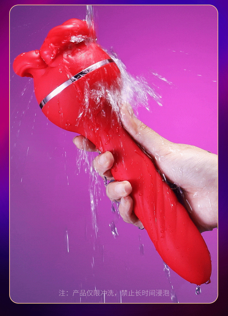 Telescopic Vibrating Masturbator with Licking Tongue and Lip Design, Silicone, Black — detail image 21
