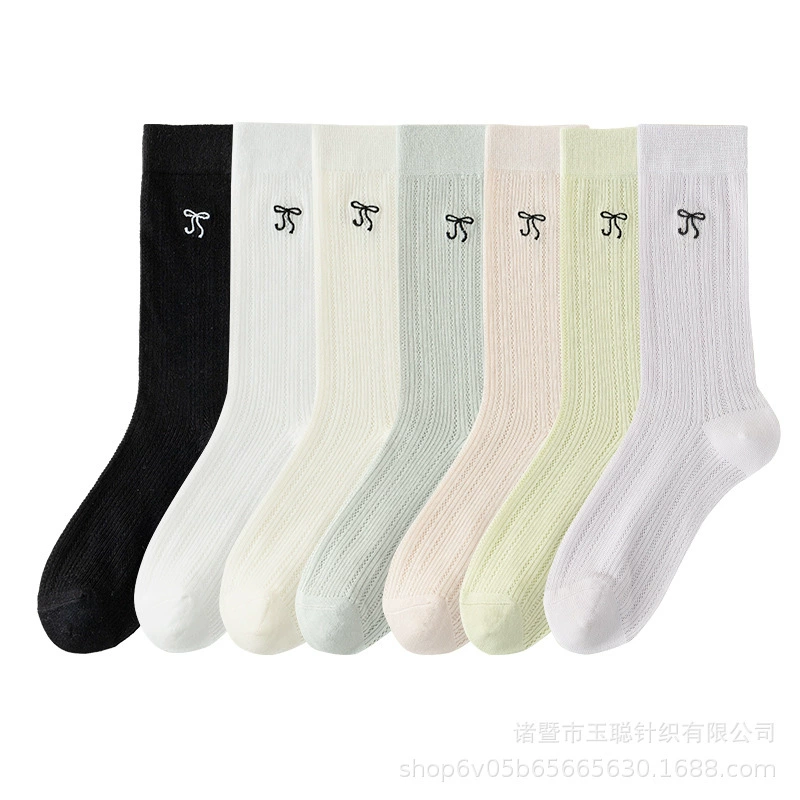 Thin summer footwear with bow, knee socks