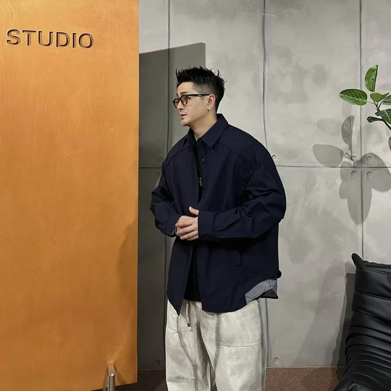XDZZ二狗25ss春秋季百搭衬衣高街宽松设计纯色衬衫外套男款潮C122|undefined