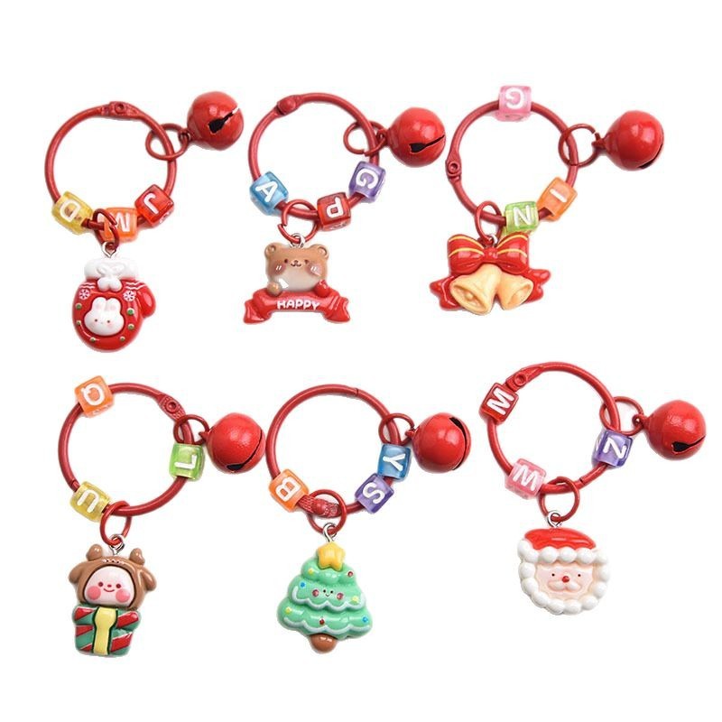 クリスマススタイルの祝日のキーホルダーのペンダントの蝶結びのプレゼントの箱のキーホルダーのカラーの鈴の装飾品の装飾の要素|undefined
