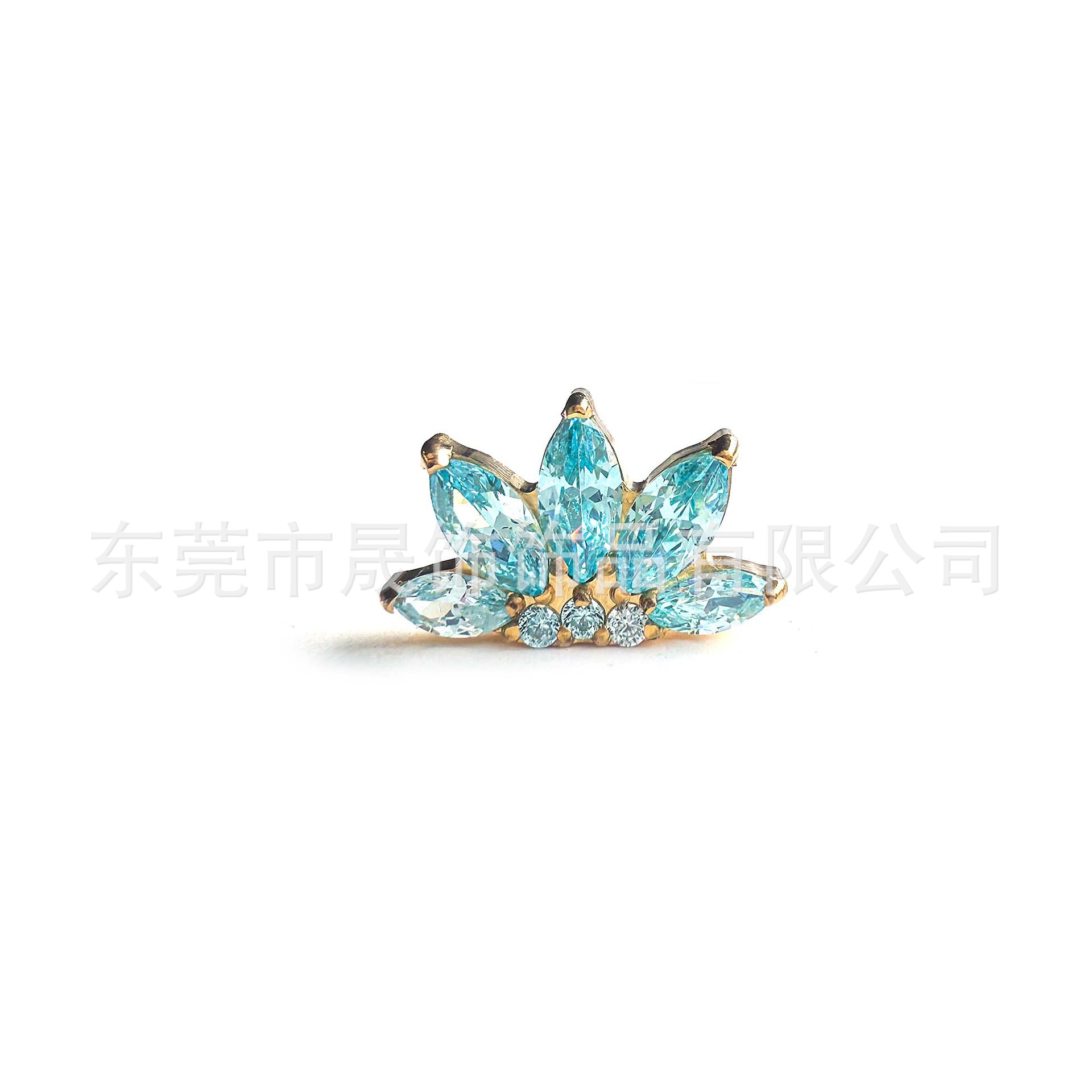 F136 Titanium Alloy 五马眼 Cubic Zirconia Flower Helix Cartilage Stud G23 Internal Thread Flat Back Ear Stud Labret Stud Piercing Jewelry