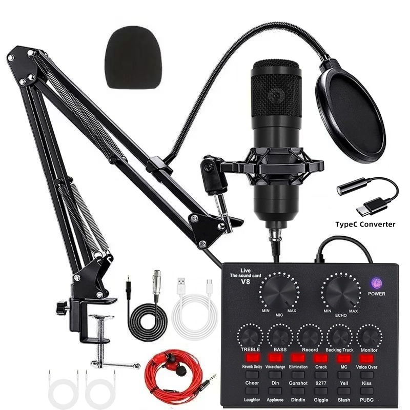 bm800 negro + v8 + kit de conversión typec + auriculares