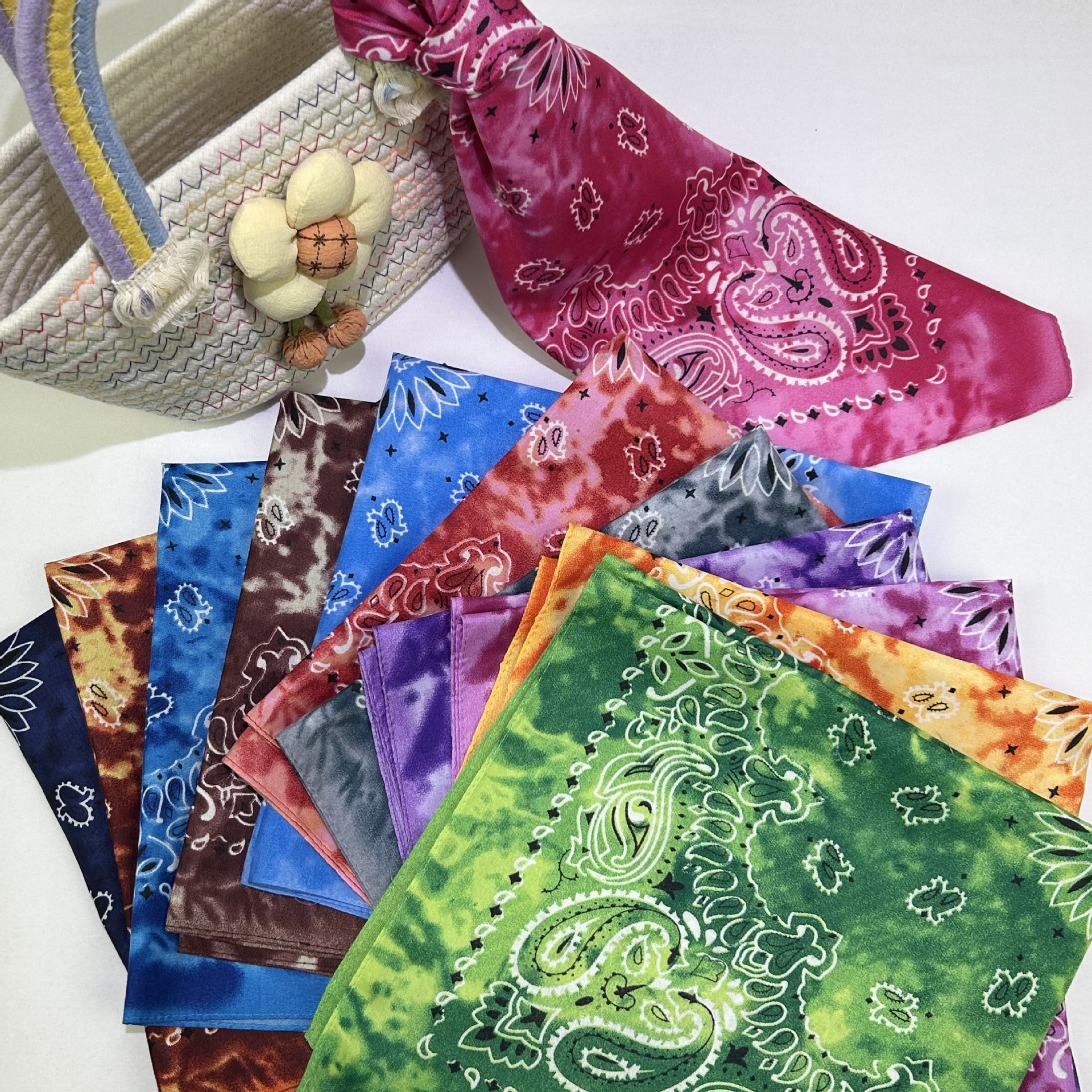 In-Stock Direct Shipment 14-Color Tie-Dye Polyester Paisley Square Scarf Outdoor Cycling European and American Hip-Hop Street Dance Multifunctional Headscarf