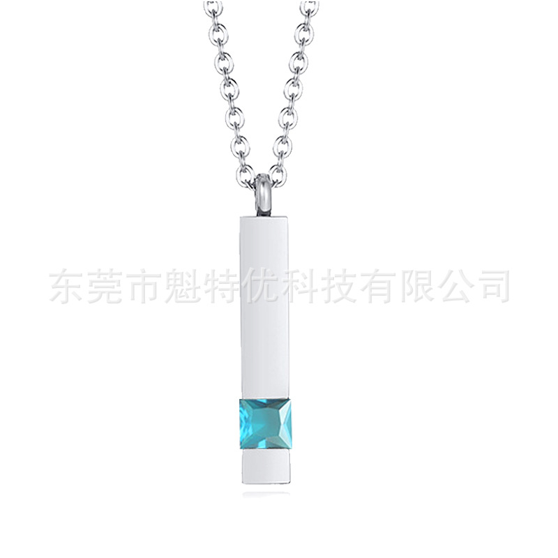 Coreano simple diamante perfume colgante ataúd cinerario Collar cinerario de piedra conmemorativa geométrica elegante de acero de titanio