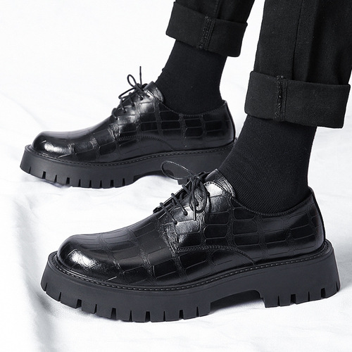 Men's breathable British-style business formal shoes, trendy low-top Martin boots with a chunky sole, casual cowhide men's shoes.