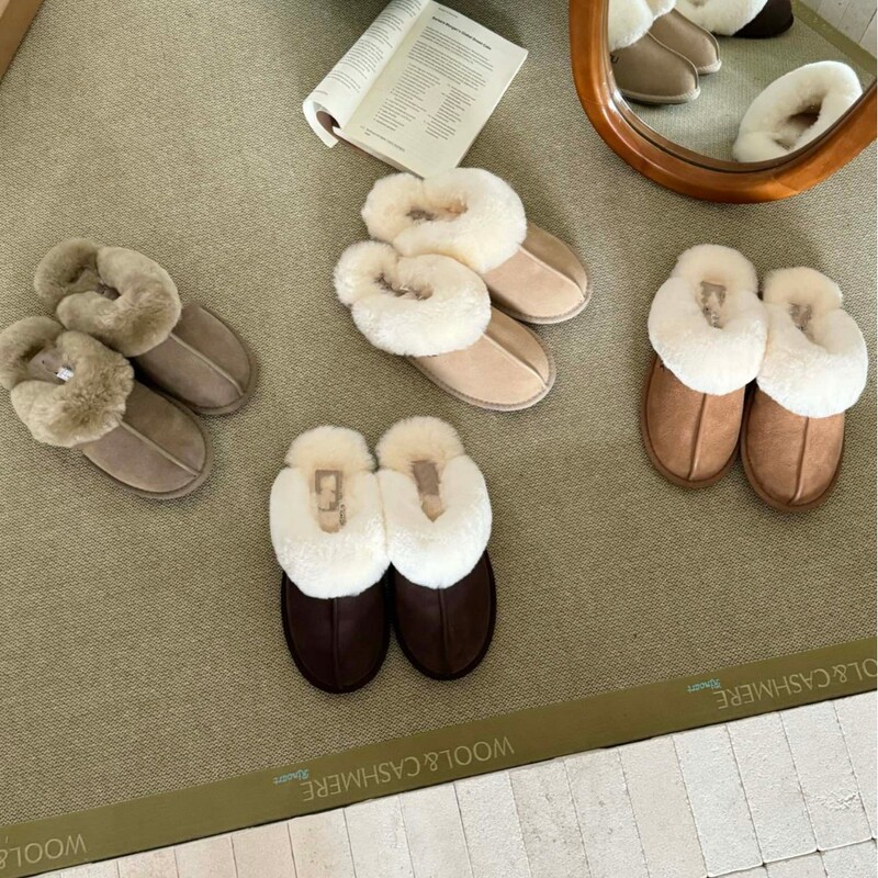Henan Sangpo snow boots, wool, cozy and fluffy, comfortable for indoor and outdoor wear, Skafit slippers, star-shaped, thin-soled