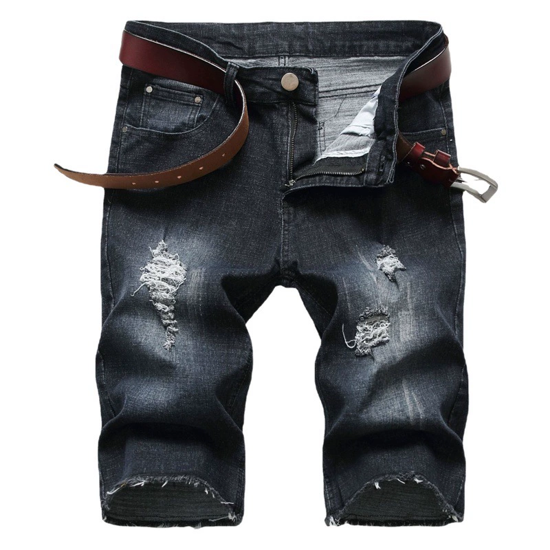 Трансграничный источник Мужские джинсовые шорты эластичные шорты с прорубями и шлифовками светлые Amazon K1201 светло-голубой