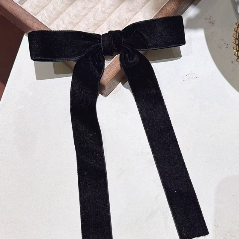 387 Заколка с Бархатной Лентой-Черный