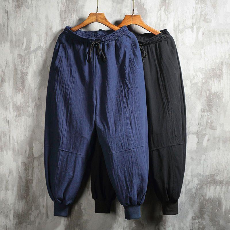 Pantalones casuales de primavera y verano para hombres, pantalones harem de lino de algodón de pierna ancha, pantalones harem, pantalones de linterna ajustados para hombres de tendencia suelta