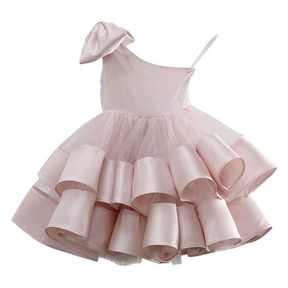 Vestido de novia transfronterizo europeo y americano para niños nuevos rendimiento de un solo hombro para niñas de verano Princesa falda hinchada entrega de una sola pieza