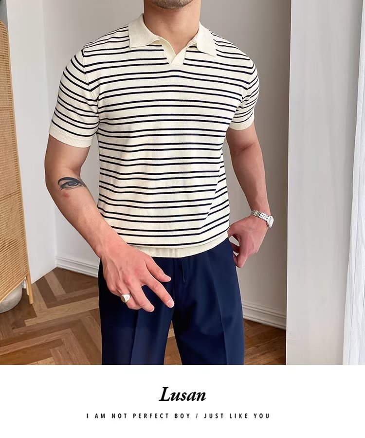 245g Weight Short Sleeve Sleeve Length Regular Sleeve Sleeve Type Polyester Fabric Type Regular Top Length Casual Occasion Turndown Neckline Slim Fit Type Stripe Pattern Summer, Spring Season Men's Gender Classic Style Style 3XL, M Size Wholesale Men's Polyester Classic Style Stripe Short Sleeve Men's T-shirt 13