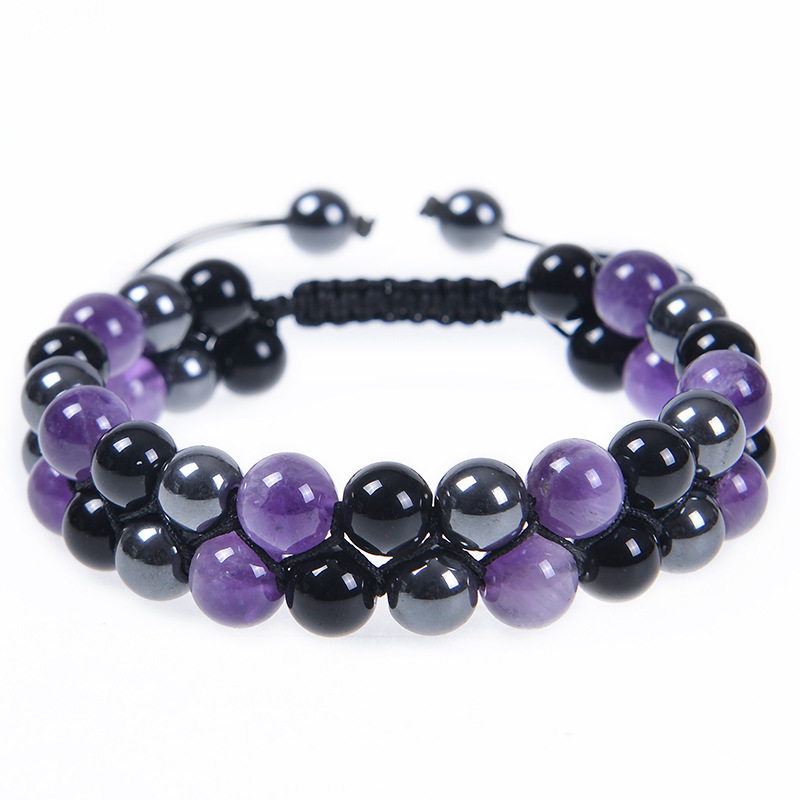 Cross-border e-commerce source 6/8MM natural amethyst bracelet double black magnet bracelet lovers yoga bracelet