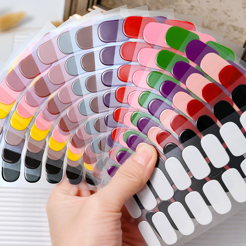 Cross-border baking lamp semi-cured gel nail stickers 16 finger phototherapy lamp semi-cured waterproof solid color gel nail stickers