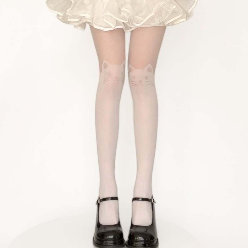 Estilo japonés falso alto-top sobre la rodilla falso muslo de dibujos animados falso alto-top gato cola costura medias pantimedias polainas