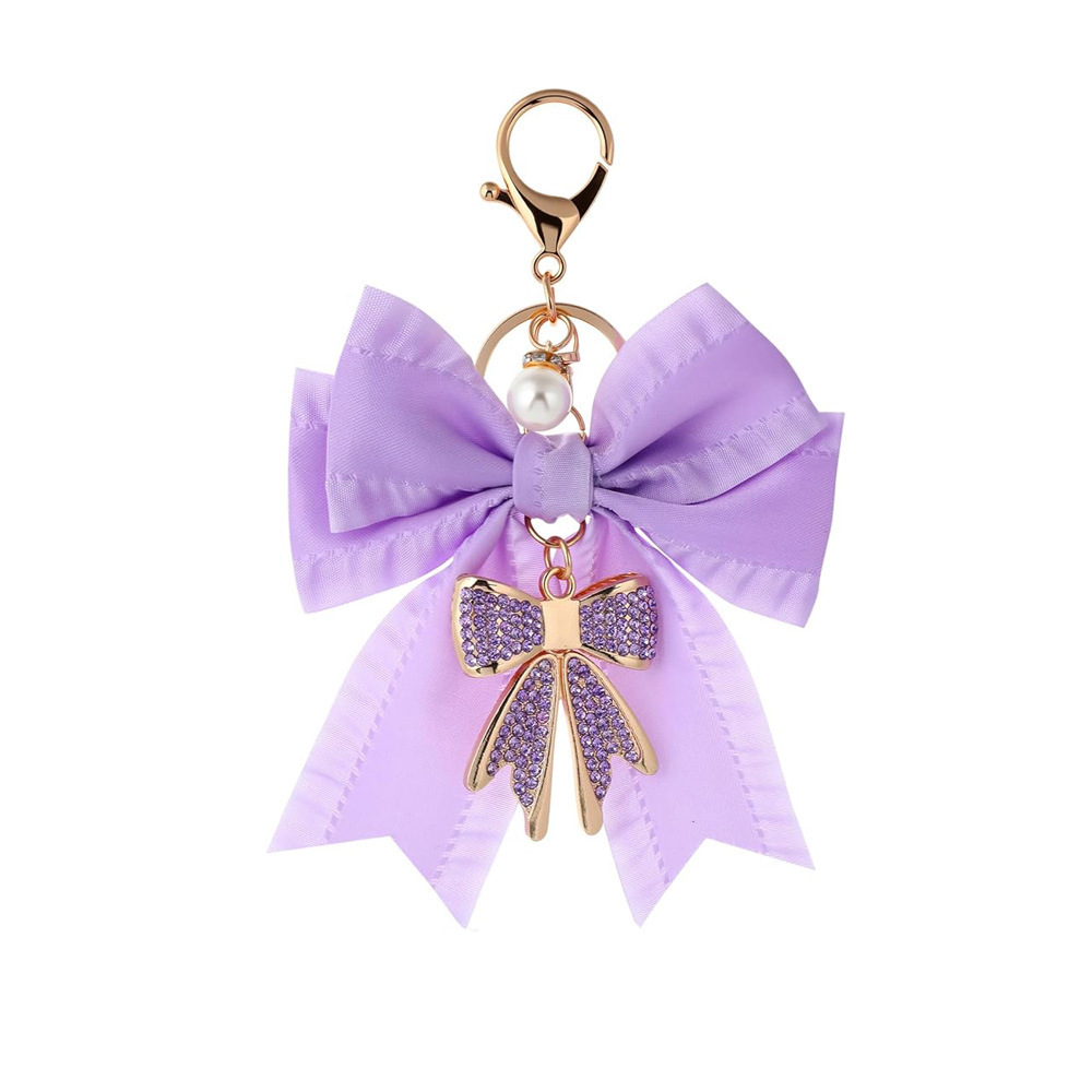 Amazon's best-selling rhinestone bow keychain, heart-shaped pearl handbag accessory, bag charm, factory direct sales.