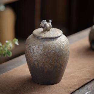 Kiln-turned Gilt Pony Tea Can Empty Can Japanese Retro Zen Household Ceramic Tea Storage Sealed Tea Storage Can