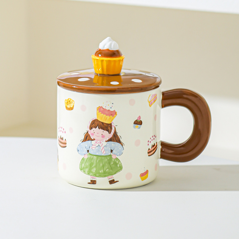 Pan de postre para niños y niñas tazas de cerámica tazas de pareja tazas de agua con tazas lindas cubiertas esmaltadas para dar chicas