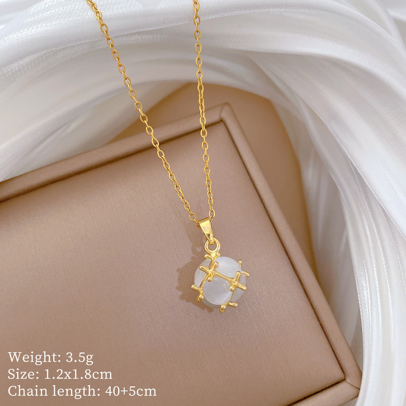 Collier élégant avec pierre œil de chat en acier titane_voghion.com