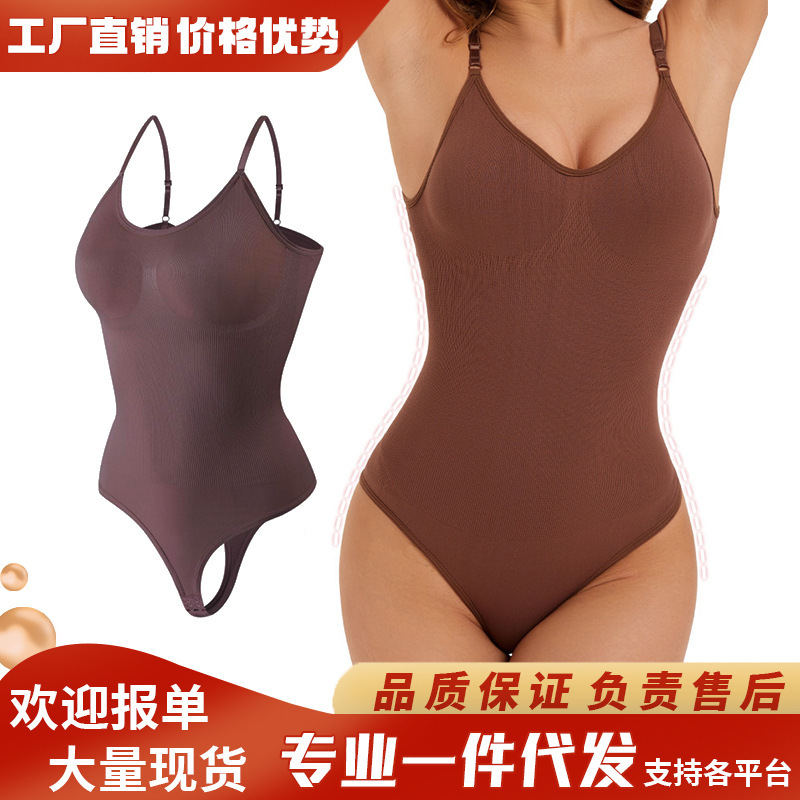 Foreign Trade Large Size Seamless Suspender One-Piece Body Shaping Intimates Women's Thong Open-Breasted Strong Tight Tummy Control