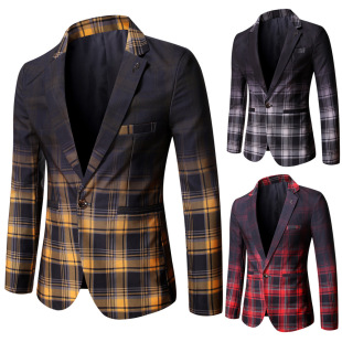 2022 Spring and Autumn Foreign Trade New Men's Gradient Plaid Suit Jacket Cross-border Men's Slim-fit One-button Suit