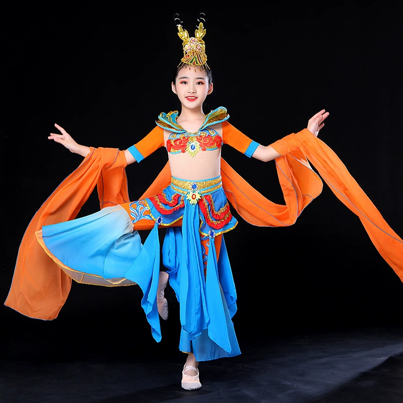 Детский костюм Flying Dance Rebound Pipa Dream Back to Dunhuang Классический костюм Детский костюм с водяным рукавом Chang'e Flying to the Moon Performance Costume