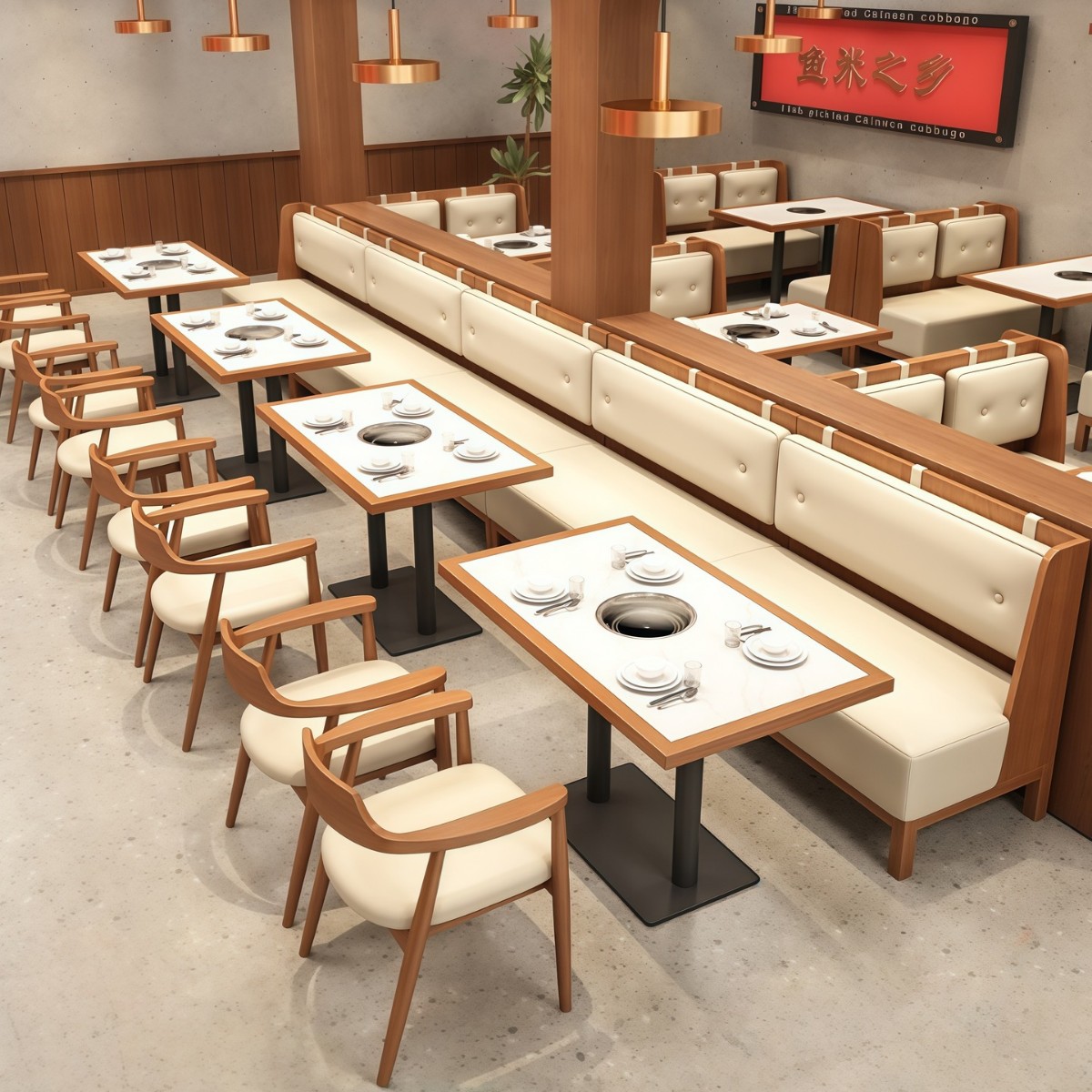 Theme Restaurant Hot Pot Restaurant Tables and Chairs Sofa Tea Restaurant Grilled Fish Restaurant Tea House Booth Catering Restaurant Table and Chair Set