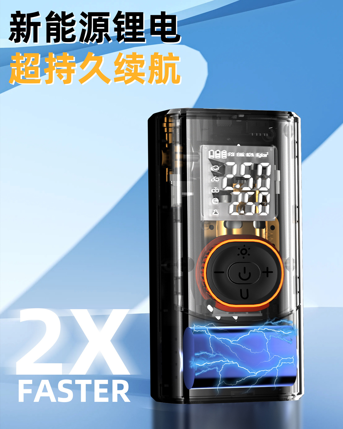 Cross-Border Outdoor Wireless Car Air Pump, Car Tire Electric High-Pressure Inflator, Portable Digital Display Inflator