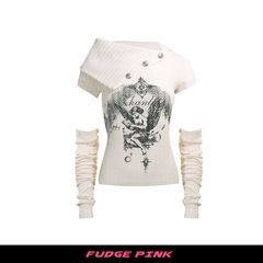 Fudge Pink 25秋季新款美式复古辣妹个性设计袖子可拆卸长袖T恤