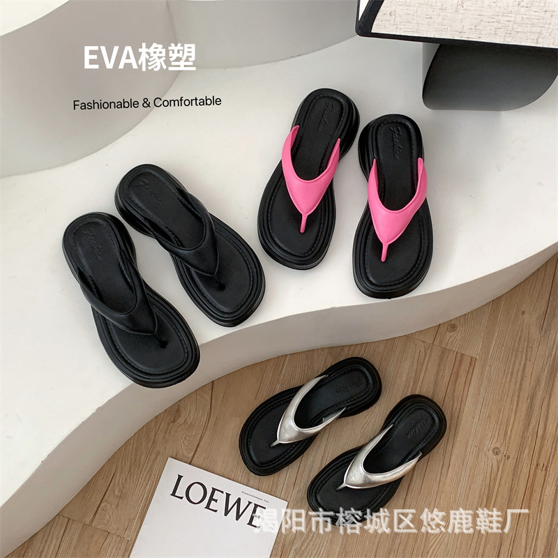 Summer 2025 Sandals for Women, Casual, Fashionable and Versatile Outer Wear, High-Heeled Thick-Soled Sandals, Roman Heightening Flip-Flops, K-Style