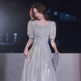 晚礼服女轻奢小众高端气质宴会年会主持人演出高级感高贵亮闪闪