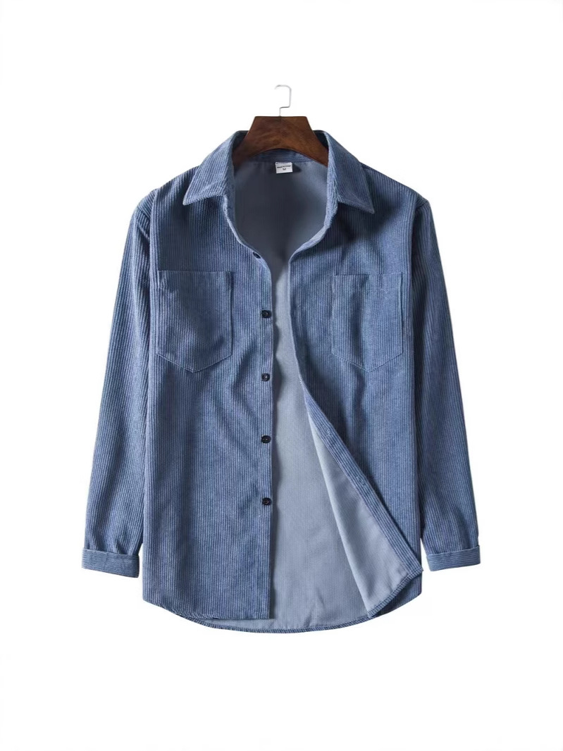 ヨーロッパとアメリカのクロスボーダー秋の新作メンズ無地コーデュロイ長袖シャツ若者のファッショントレンドカジュアルシャツ