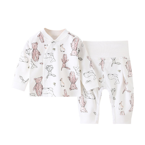 Baby pajamas underwear pure cotton spring and autumn high waist belly protection newborn split set baby autumn clothes and autumn pants base clothes