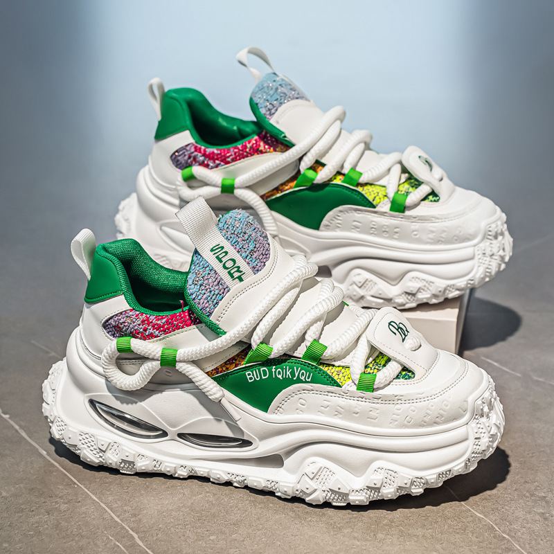 European Niche Men's Shoes Live Broadcast Autumn Casual White Sneakers Student Versatile Thick-Soled Height-Increasing Dad Shoes