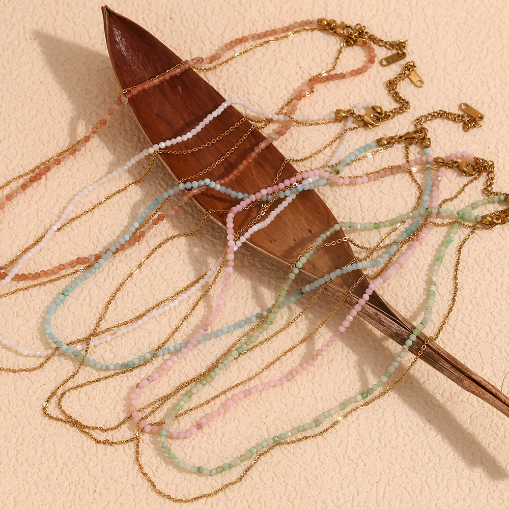 Natural Stone Beaded Stainless Steel Layered Necklace