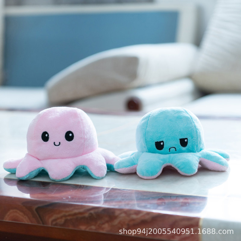 Flip-Up Octopus Doll, Double-Sided Face-Changing Angry and Happy Plush Toy, Pillow, Stuffed Toy, Cute Gift