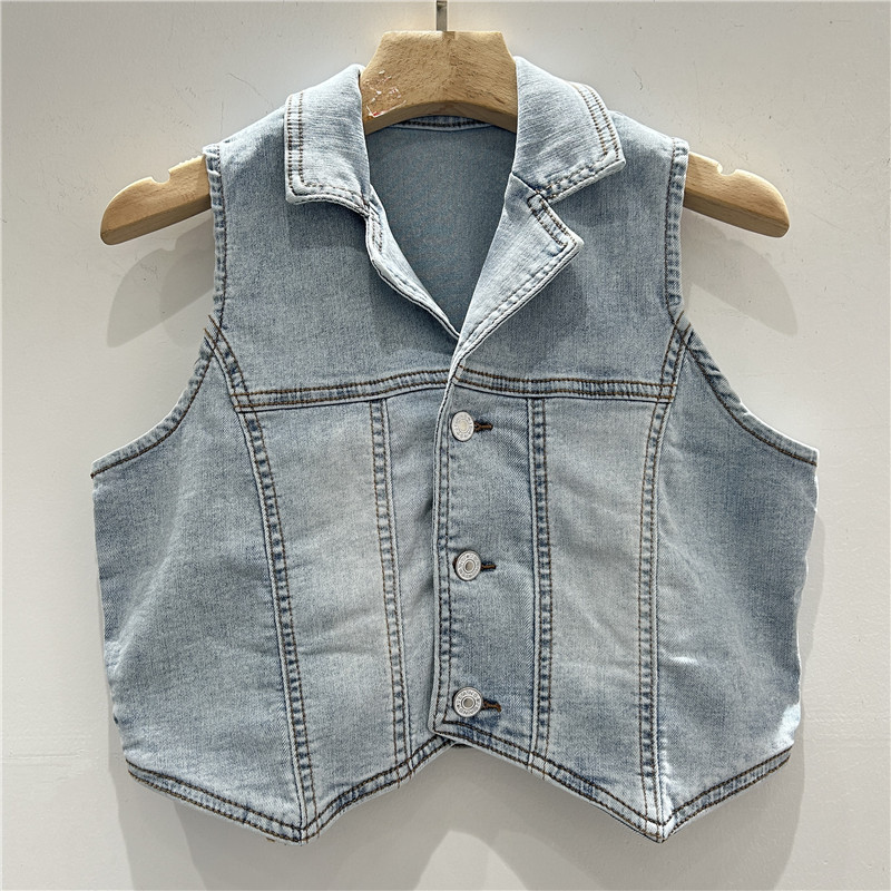 Productos europeos 2025 primavera y verano nuevo estilo pequeño con moda de mezclilla elástica de alta gama chaleco de chica caliente americana chaleco femenino image 1