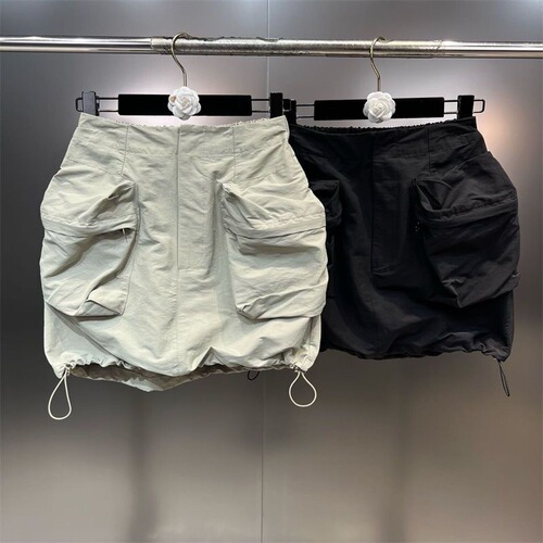 Women's Summer New American Drawstring Workwear Half-Body Skirt Children Trendy Sweet Cool Versatile Solid Color Short Skirt