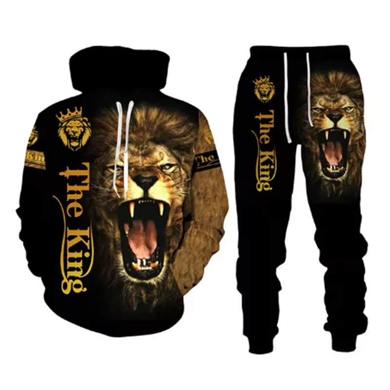 Lion King Autumn and Winter 3D Printing Men's Hooded Sweatshirt suit Men's Sportswear Sportswear Long Sleeve Men's suit Lion King Autumn and Winter 3D Printing Men's Hooded Sweatshirt suit Men's Sportswear Sportswear Long Sleeve Men's suit