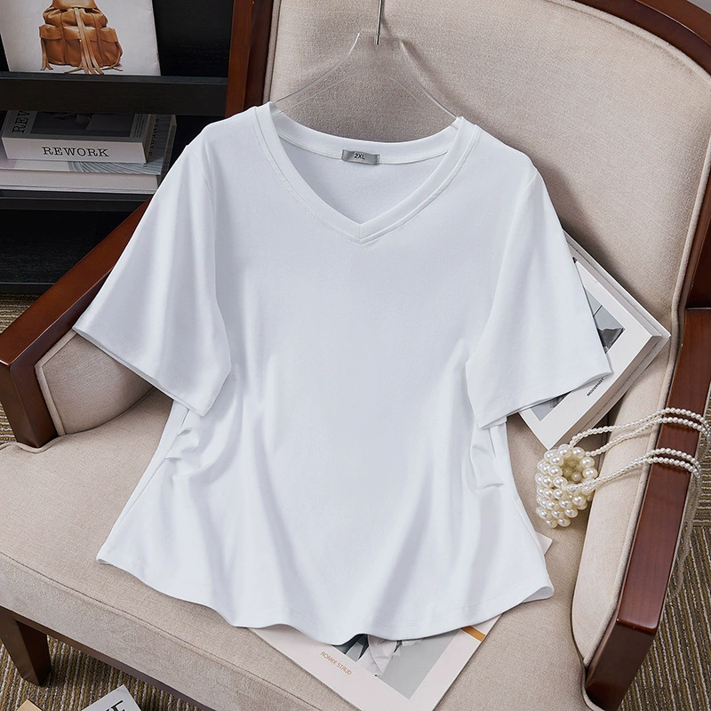 Летняя oversize футболка с коротким рукавом для отдыха, размера плюс, облегающий крой, V-образный вырез