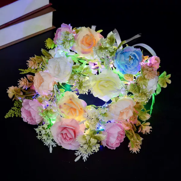 Internet red hairpin flower luminous wreath sweet headdress bride headdress children's scenic concert photo props stall