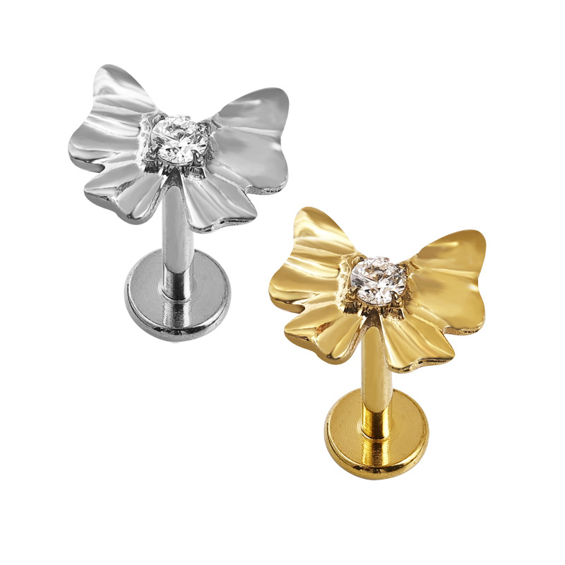 Zesen G23 Titanium Butterfly Lip Labret Stud with CZ Tongue Nail ASTM F-136 Alloy Piercing Jewelry detail image 9