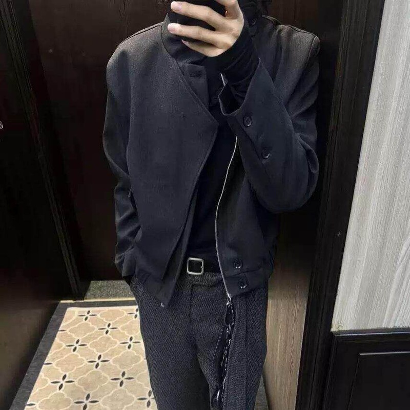 Korean cleanfit old money style oversized layered placket trendy short jacket for men, loose couple's baseball jacket Korean cleanfit old money style oversized layered placket trendy short jacket for men, loose couple's baseball jacket