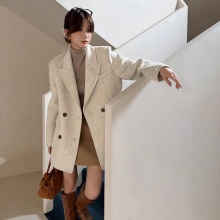 25秋冬中长款双面羊毛大衣西装款小个子长毛保暖高级感毛呢外套女
