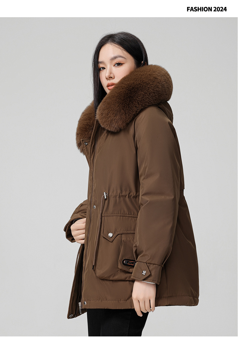 Cross border clothing with padding thickening to overcome women's short 2024 winter new style big fur collar slim fit_voghion.com