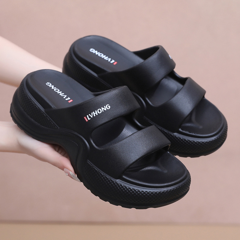 2025 nueva moda muffin de fondo grueso zapatillas frías de tacones altos EVA para mujeres de verano para aumentar la altura zapatillas casuales transfronterizas