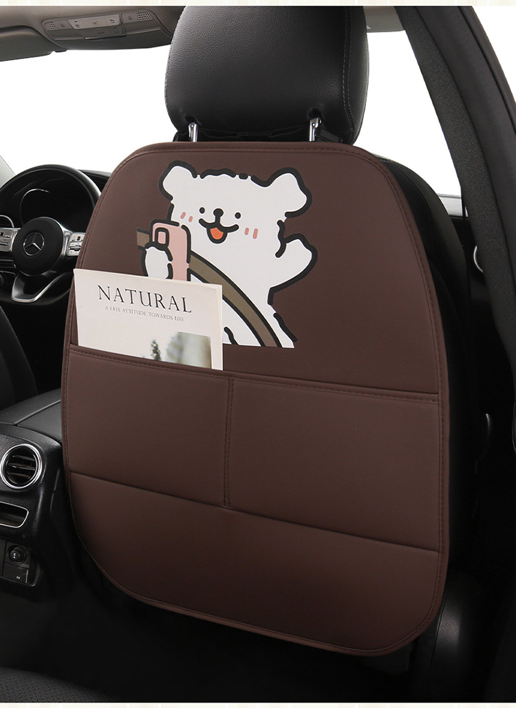 Car Anti-Kick Pad, Kidsren's Seat Back Anti-Kick and Anti-Stain Pad, Rear Seat Anti-Stain Pad, Cartoon Cute Puppy Leather Pad