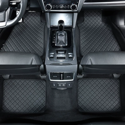 Universal car floor mats for all seasons, no tools required, quick installation, easy to clean and maintain, four-piece set (Universal Foot Pad) - black-black-lines-diamond-pattern