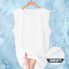 外贸批发男士T恤夏季纯色网眼薄款背心运动跑步透气吸汗速干上衣