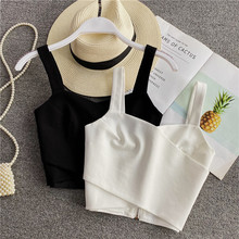 夏季韩版新款女童弹力无袖吊带后背拉链短款交叉抹胸露脐背心代发