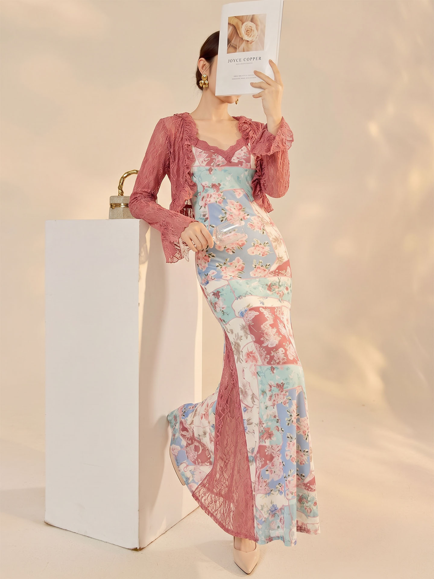 Bộ cardigan ren và váy đuôi cá thanh lịch phong cách lãng mạn — áo, bộ đồ, Trang phục Sling